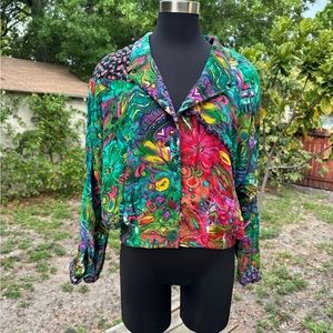 Vintage 90s Carole Little Patchwork Floral Button down top blouse
